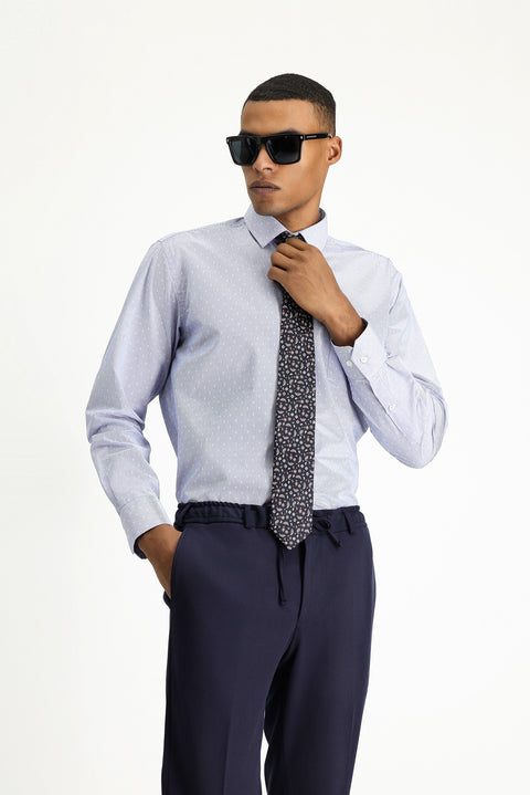 Koyu Mavi  Uzun Kol Klasik Desenli Pamuklu Non Iron Gömlek