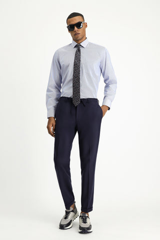  Koyu Mavi  Uzun Kol Klasik Desenli Pamuklu Non Iron Gömlek