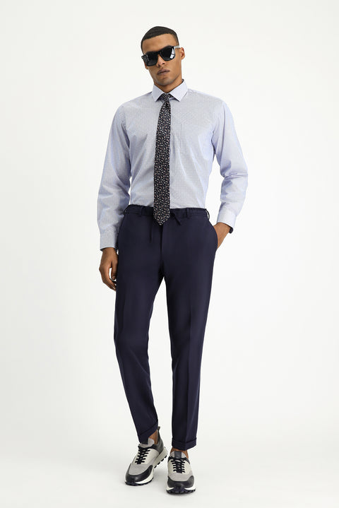 Koyu Mavi  Uzun Kol Klasik Desenli Pamuklu Non Iron Gömlek