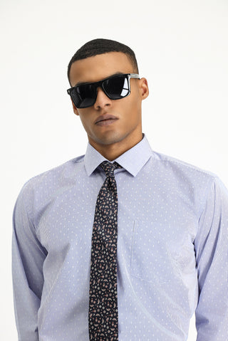  Koyu Mavi  Uzun Kol Klasik Desenli Pamuklu Non Iron Gömlek