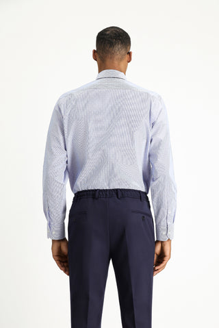  Koyu Mavi  Uzun Kol Klasik Desenli Pamuklu Non Iron Gömlek