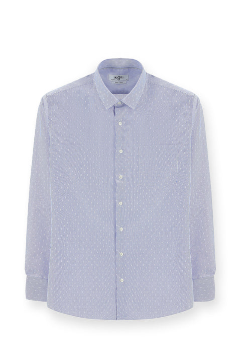 Koyu Mavi  Uzun Kol Klasik Desenli Pamuklu Non Iron Gömlek