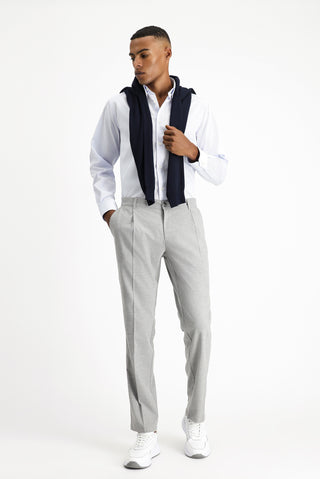  Açık Mavi Uzun Kol Klasik Non Iron Desenli Pamuklu Düğmeli Yaka Gömlek