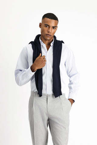  Açık Mavi Uzun Kol Klasik Non Iron Desenli Pamuklu Düğmeli Yaka Gömlek