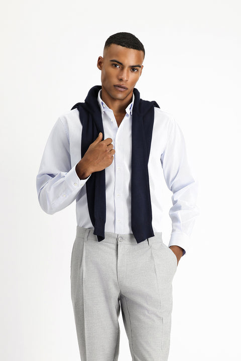 Açık Mavi Uzun Kol Klasik Non Iron Desenli Pamuklu Düğmeli Yaka Gömlek