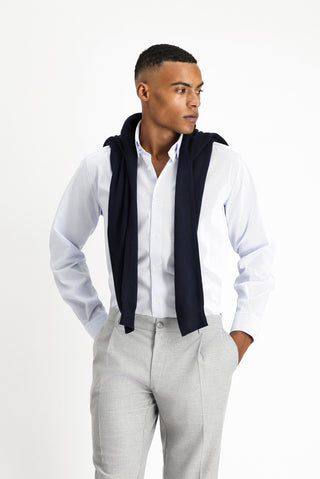  Açık Mavi Uzun Kol Klasik Non Iron Desenli Pamuklu Düğmeli Yaka Gömlek