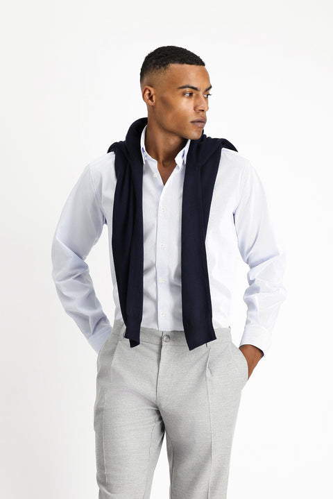 Açık Mavi Uzun Kol Klasik Non Iron Desenli Pamuklu Düğmeli Yaka Gömlek