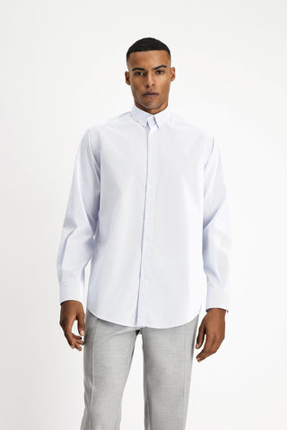  Açık Mavi Uzun Kol Klasik Non Iron Desenli Pamuklu Düğmeli Yaka Gömlek