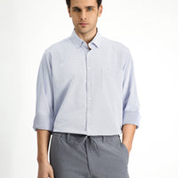 Açık Lacivert Uzun Kol Klasik Desenli Pamuklu Kolay Ütülenebilir Gömlek