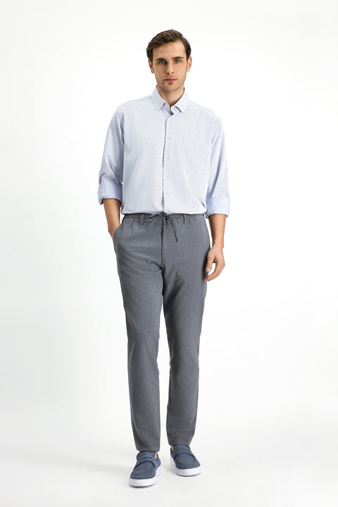 Açık Lacivert Uzun Kol Klasik Desenli Pamuklu Kolay Ütülenebilir Gömlek