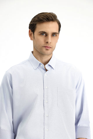  Açık Lacivert Uzun Kol Klasik Desenli Pamuklu Kolay Ütülenebilir Gömlek