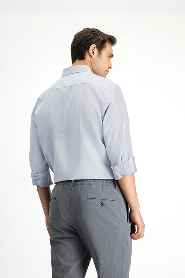 Açık Lacivert Uzun Kol Klasik Desenli Pamuklu Kolay Ütülenebilir Gömlek