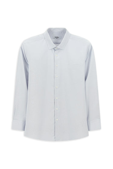 Açık Lacivert Uzun Kol Klasik Desenli Pamuklu Kolay Ütülenebilir Gömlek