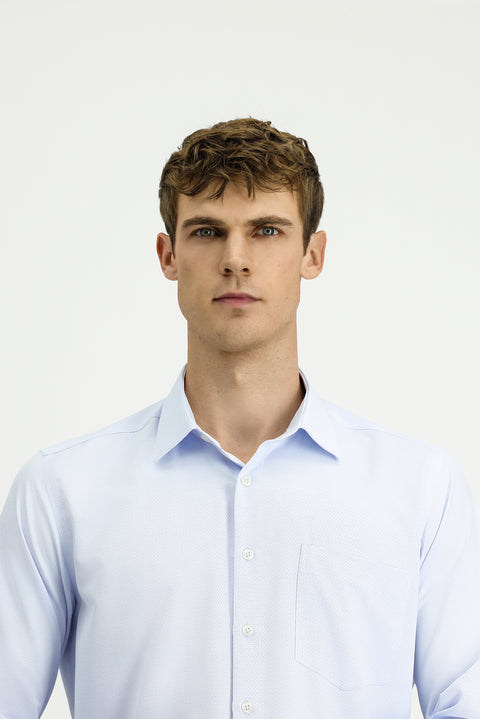 Açık Mavi Uzun Kol Klasik Desenli Pamuklu Kolay Ütülenebilir Gömlek