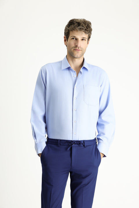 Mavi Uzun Kol Klasik Oxford Pamuklu Kolay Ütülenebilir Gömlek