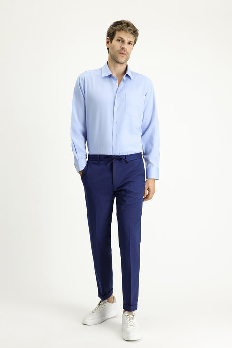 Mavi Uzun Kol Klasik Oxford Pamuklu Kolay Ütülenebilir Gömlek