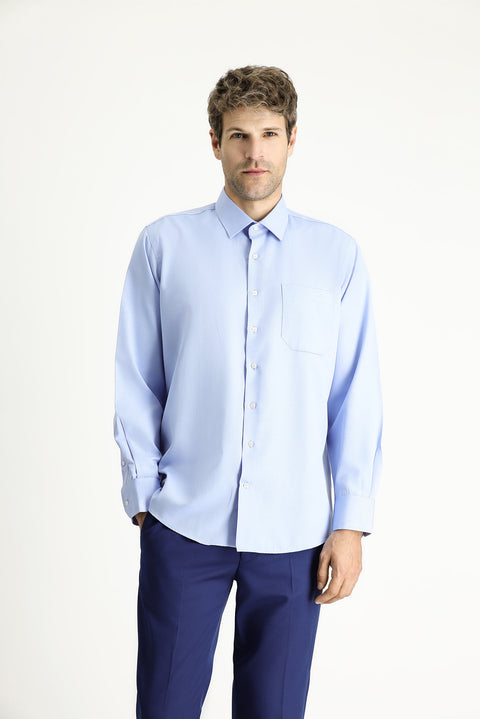 Mavi Uzun Kol Klasik Oxford Pamuklu Kolay Ütülenebilir Gömlek