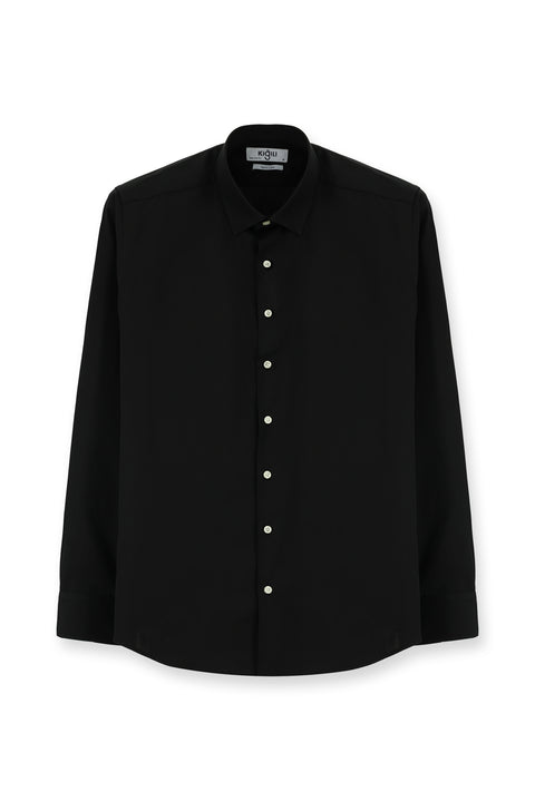 Siyah Uzun Kol Klasik Nano Care Su İtici Leke Tutmaz 4 Mevsim Pamuk Gömlek