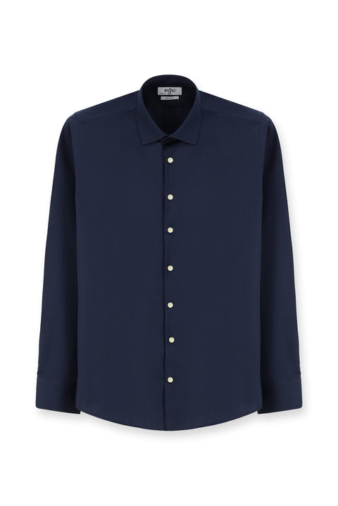 Koyu Lacivert Uzun Kol Klasik Nano Care Su İtici Leke Tutmaz 4 Mevsim Pamuk Gömlek