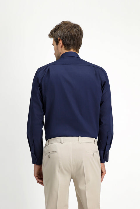 Koyu Lacivert Uzun Kol Klasik Su İtici Leke Tutmaz 4 Mevsim Pamuk Gömlek