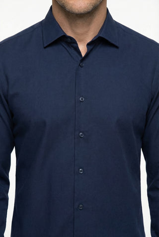  Koyu Lacivert Uzun Kol Klasik Nano Care Su İtici Leke Tutmaz 4 Mevsim Pamuk Gömlek