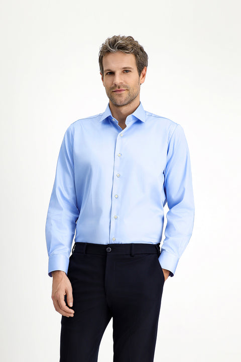 Açık Mavi Uzun Kol Klasik Su İtici Leke Tutmaz 4 Mevsim Pamuk Gömlek