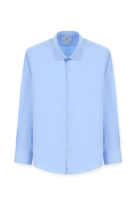 Açık Mavi Uzun Kol Klasik Su İtici Leke Tutmaz 4 Mevsim Pamuk Gömlek