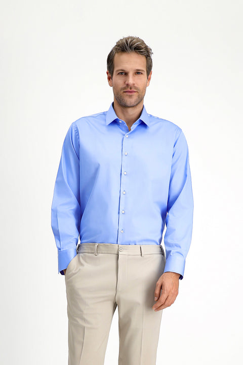 Koyu Mavi  Uzun Kol Klasik Su İtici Leke Tutmaz 4 Mevsim Pamuk Gömlek