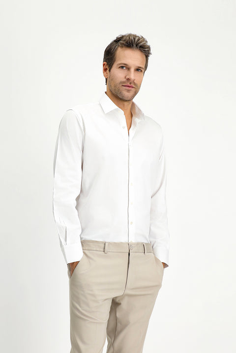 Beyaz Uzun Kol Klasik Su İtici Leke Tutmaz 4 Mevsim Pamuk Gömlek