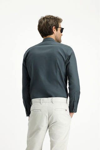  Koyu Antrasit Uzun Kol Slim Fit Dar Kesim Pamuk Klasik Gömlek