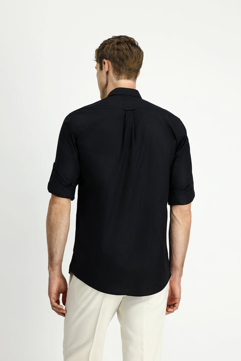 Siyah Uzun Kol Regular Fit Düğmeli Yaka Pamuk Gömlek