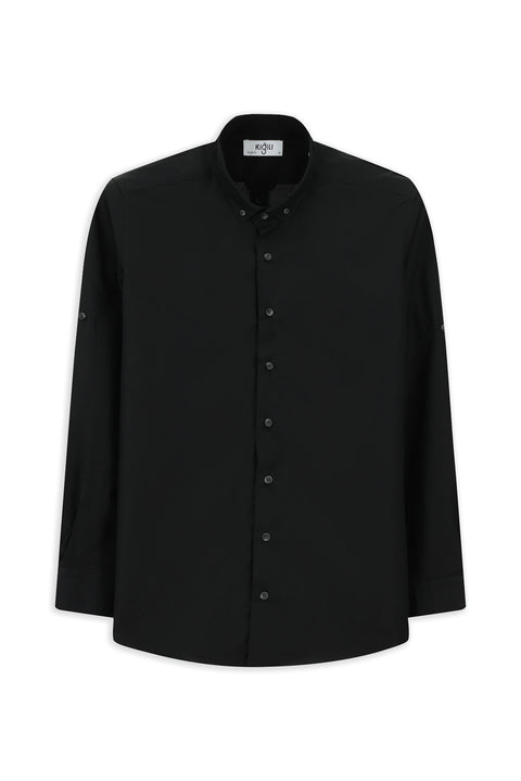 Siyah Uzun Kol Regular Fit Düğmeli Yaka Pamuk Gömlek