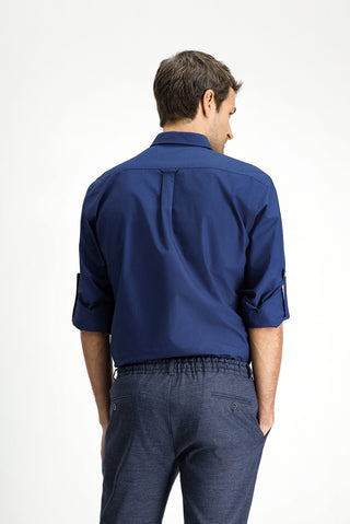  Orta Lacivert Uzun Kol Regular Fit Düğmeli Yaka Pamuk Gömlek