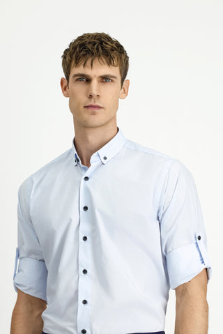  Açık Mavi Uzun Kol Regular Fit Düğmeli Yaka Pamuk Gömlek