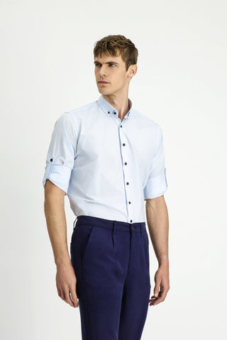  Açık Mavi Uzun Kol Regular Fit Düğmeli Yaka Pamuk Gömlek