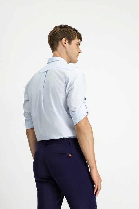 Açık Mavi Uzun Kol Regular Fit Düğmeli Yaka Pamuk Gömlek