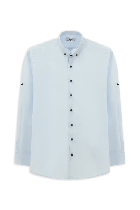 Açık Mavi Uzun Kol Regular Fit Düğmeli Yaka Pamuk Gömlek