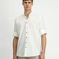 Beyaz Uzun Kol Regular Fit Düğmeli Yaka Pamuk Gömlek