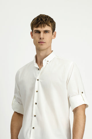  Beyaz Uzun Kol Regular Fit Düğmeli Yaka Pamuk Gömlek