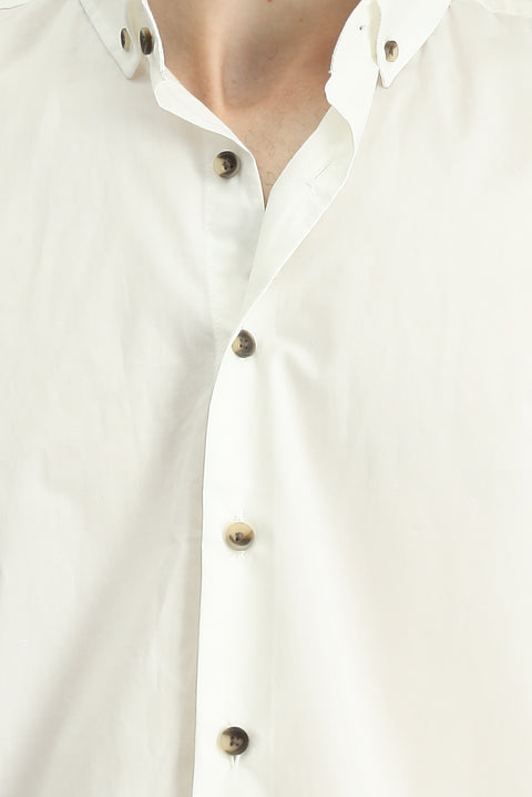 Beyaz Uzun Kol Regular Fit Düğmeli Yaka Pamuk Gömlek