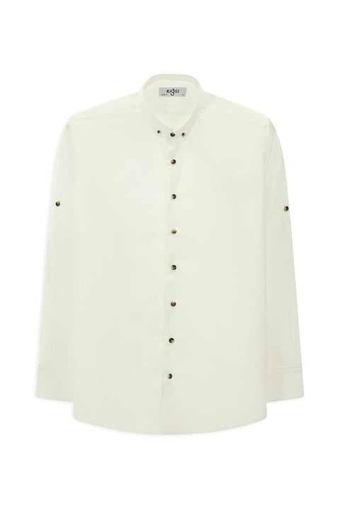 Beyaz Uzun Kol Regular Fit Düğmeli Yaka Pamuk Gömlek
