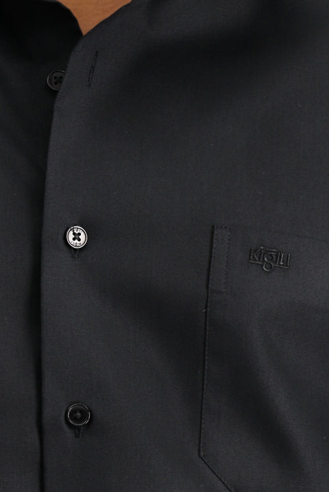 Siyah Uzun Kol Non Iron Saten Klasik Cepli Pamuklu Gömlek