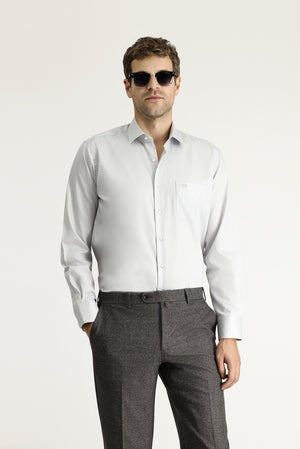 Orta Gri Uzun Kol Non Iron Saten Klasik Cepli Pamuklu Gömlek