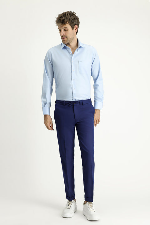 Uçuk Mavi Uzun Kol Non Iron Saten Klasik Cepli Pamuklu Gömlek