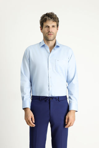  Uçuk Mavi Uzun Kol Non Iron Saten Klasik Cepli Pamuklu Gömlek