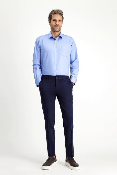 Açık Mavi Uzun Kol Non Iron Saten Klasik Cepli Pamuklu Gömlek