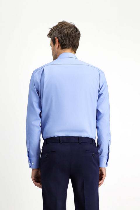 Açık Mavi Uzun Kol Non Iron Saten Klasik Cepli Pamuklu Gömlek