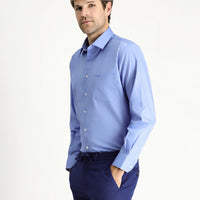Aqua Blue Long Sleeve Non-Iron Satin Classic Pocketed Cotton Shirt