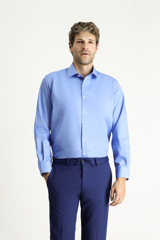  Aqua Mavisi Uzun Kol Non Iron Saten Klasik Pamuklu Gömlek