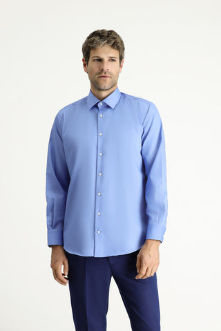  Aqua Mavisi Uzun Kol Non Iron Saten Klasik Pamuklu Gömlek